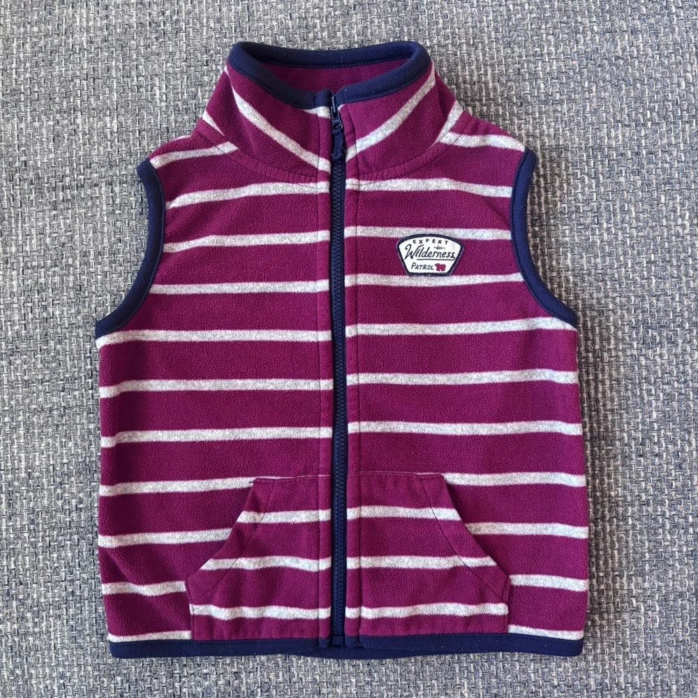 Carter’s Baby Boy Maroon & Gray Striped Sweater Vest | 24M Fall Layer